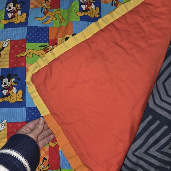 Vintage Disney Mickey Mouse and Pluto Blanket - Blue, Orange, Green - Picture 3 of 4
